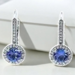 Tanzanite Earrings with Diamond Halo Earrings Platinum Jewelers MS
