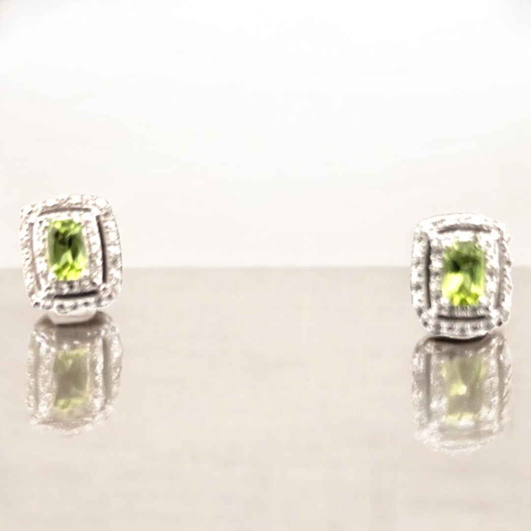 Peridot Center Stone with White Zircon Halo Design in Sterling Silver Earrings Platinum Jewelers MS Peridot Center Stone with White Zircon Halo Design in Sterling Silver - Image 2