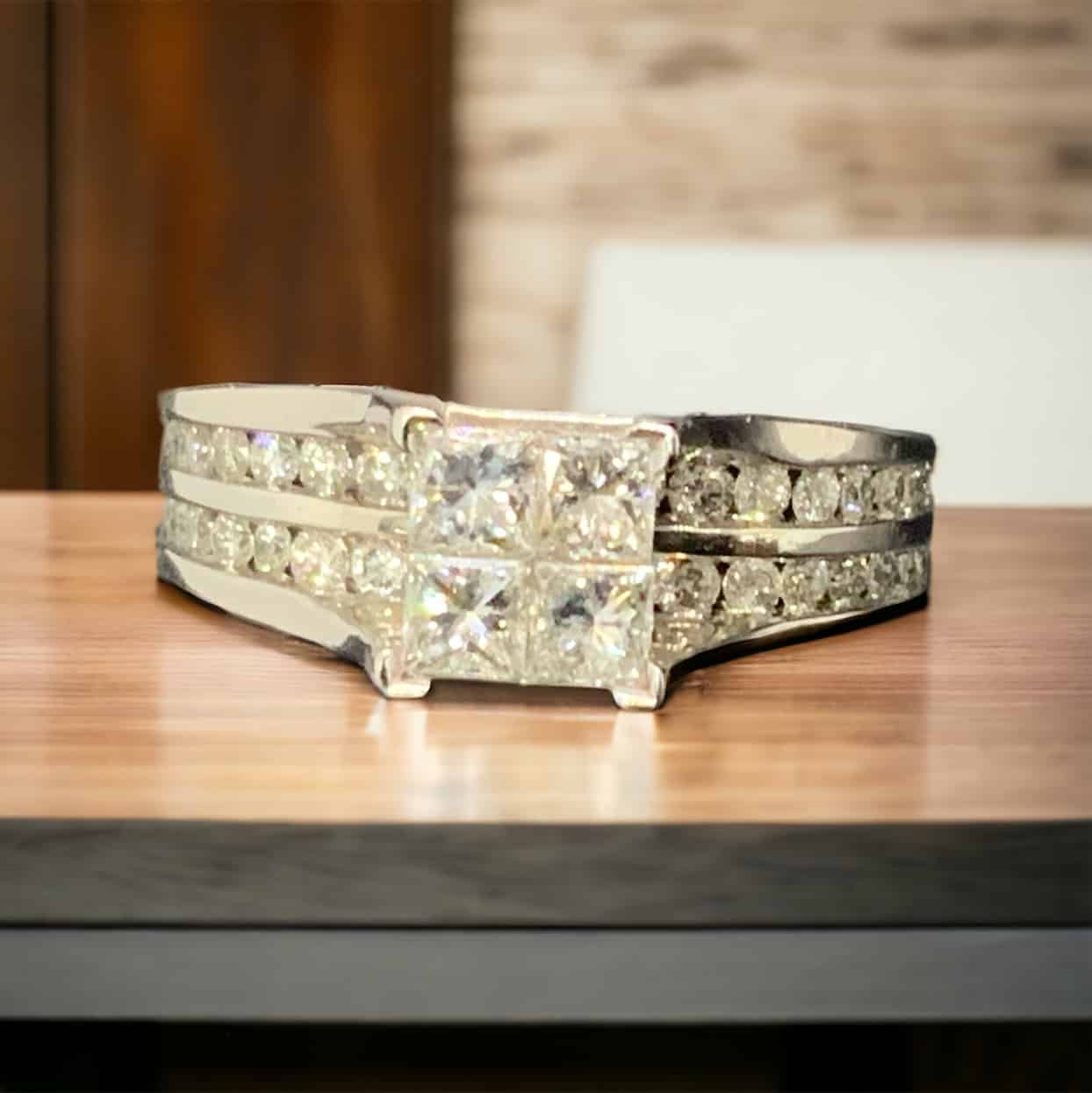 14kt White Gold Bridal Ring with 1.5 Carat Princess and Round Set Diamonds Bridal Platinum Jewelers MS 14kt White Gold Bridal Ring with 1.5 Carat Princess and Round Set Diamonds