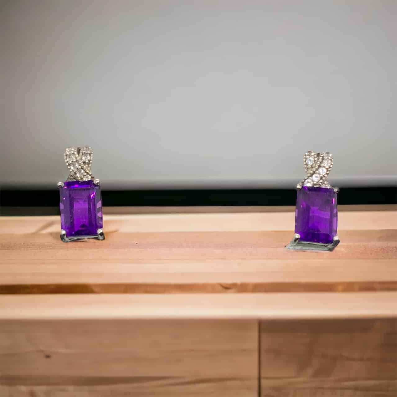 Amethyst Studs with White Sapphires Amethyst Platinum Jewelers MS Amethyst Studs with White Sapphires