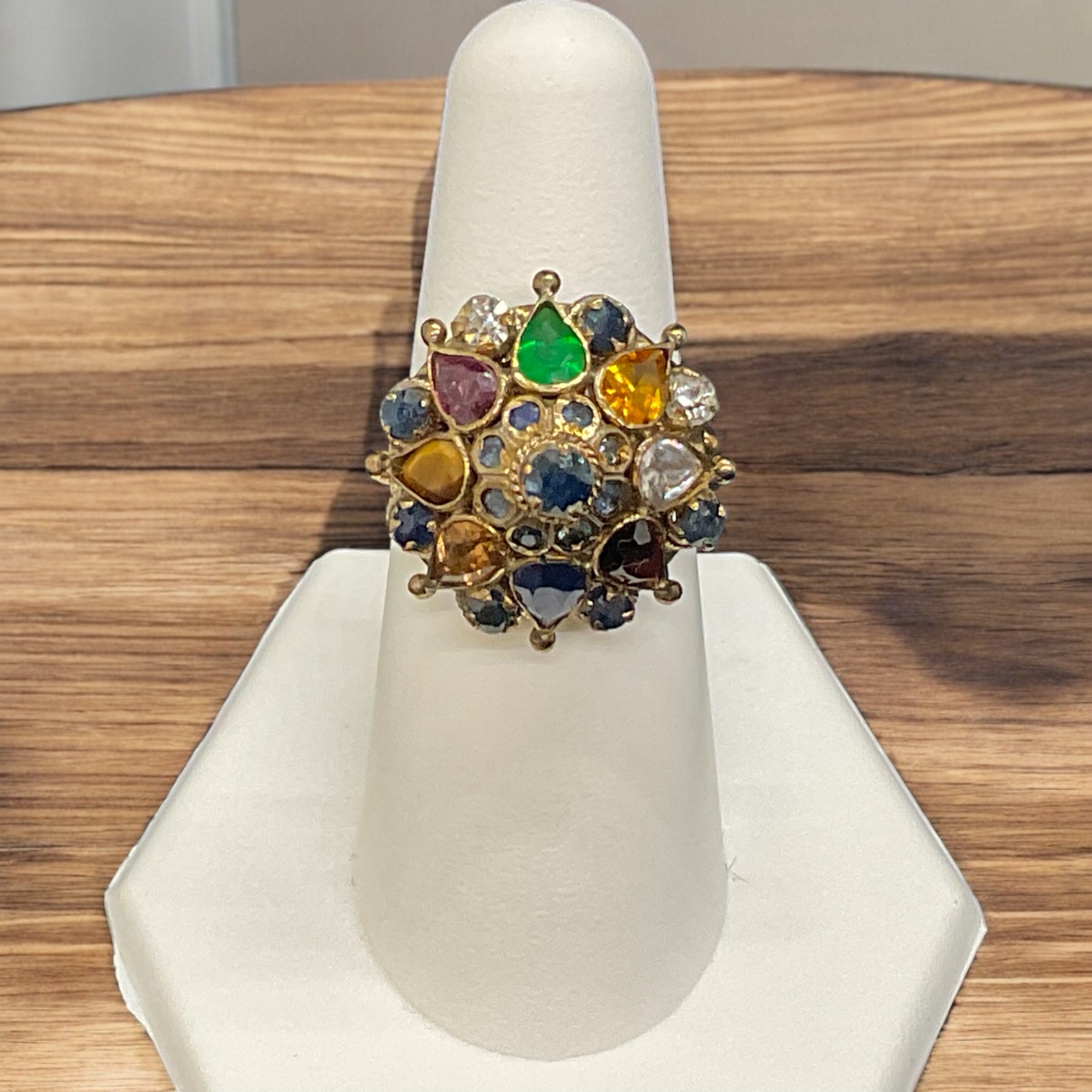 Antique Victorian Multi Gemstone Ring Cocktail Ring Platinum Jewelers MS Antique Victorian Multi Gemstone Ring