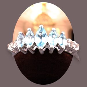 0.81 Carat Marquise Swiss Blue Topaz with 0.11 White Topaz Accent Sterling Silver Ring Blue Topaz Platinum Jewelers MS