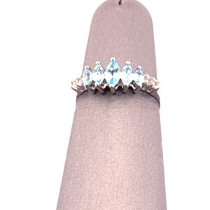 0.81 Carat Marquise Swiss Blue Topaz with 0.11 White Topaz Accent Sterling Silver Ring Blue Topaz Platinum Jewelers MS