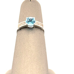 1 Carat Round Swiss Blue Topaz with White Topaz Accent Sterling Silver Ring Blue Topaz Platinum Jewelers MS