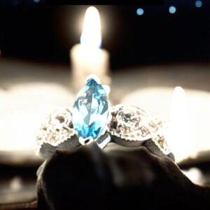 1.14 Carat Swiss Blue Topaz with White Topaz Accent Sterling Silver Ring Blue Topaz Platinum Jewelers MS