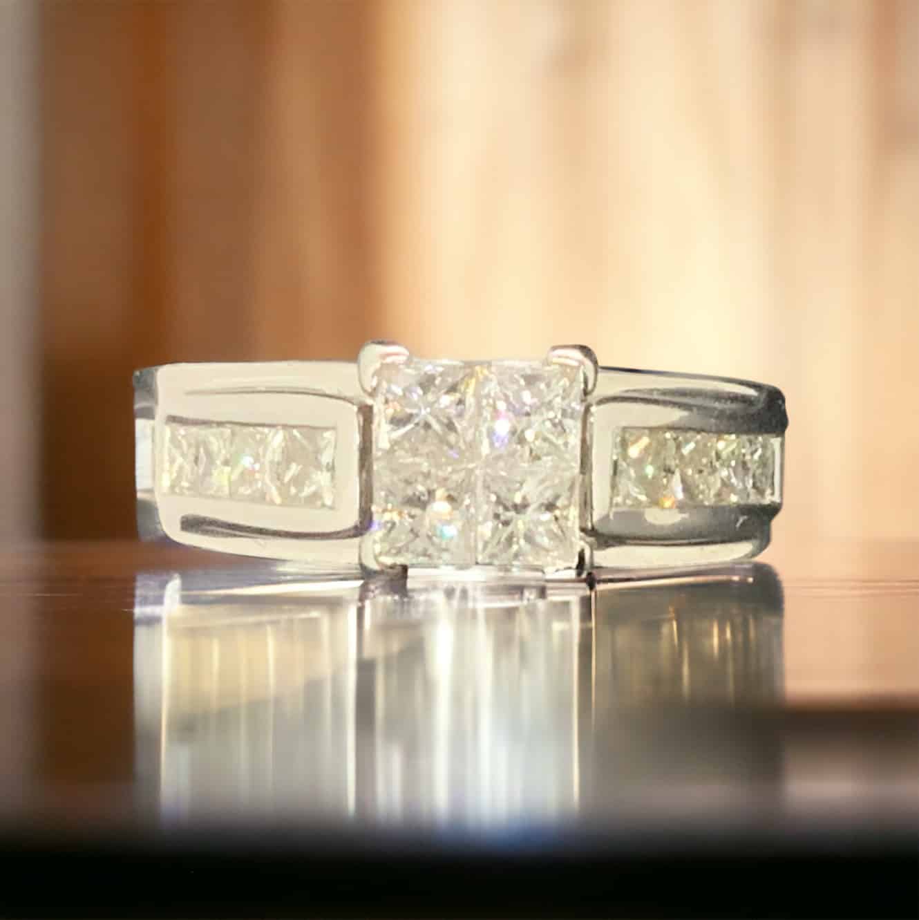 14kt White Gold Bridal Ring with 1.50 Carat TW Princess Diamonds Bridal Platinum Jewelers MS 14kt White Gold Bridal Ring with 1.50 Carat TW Princess Diamonds