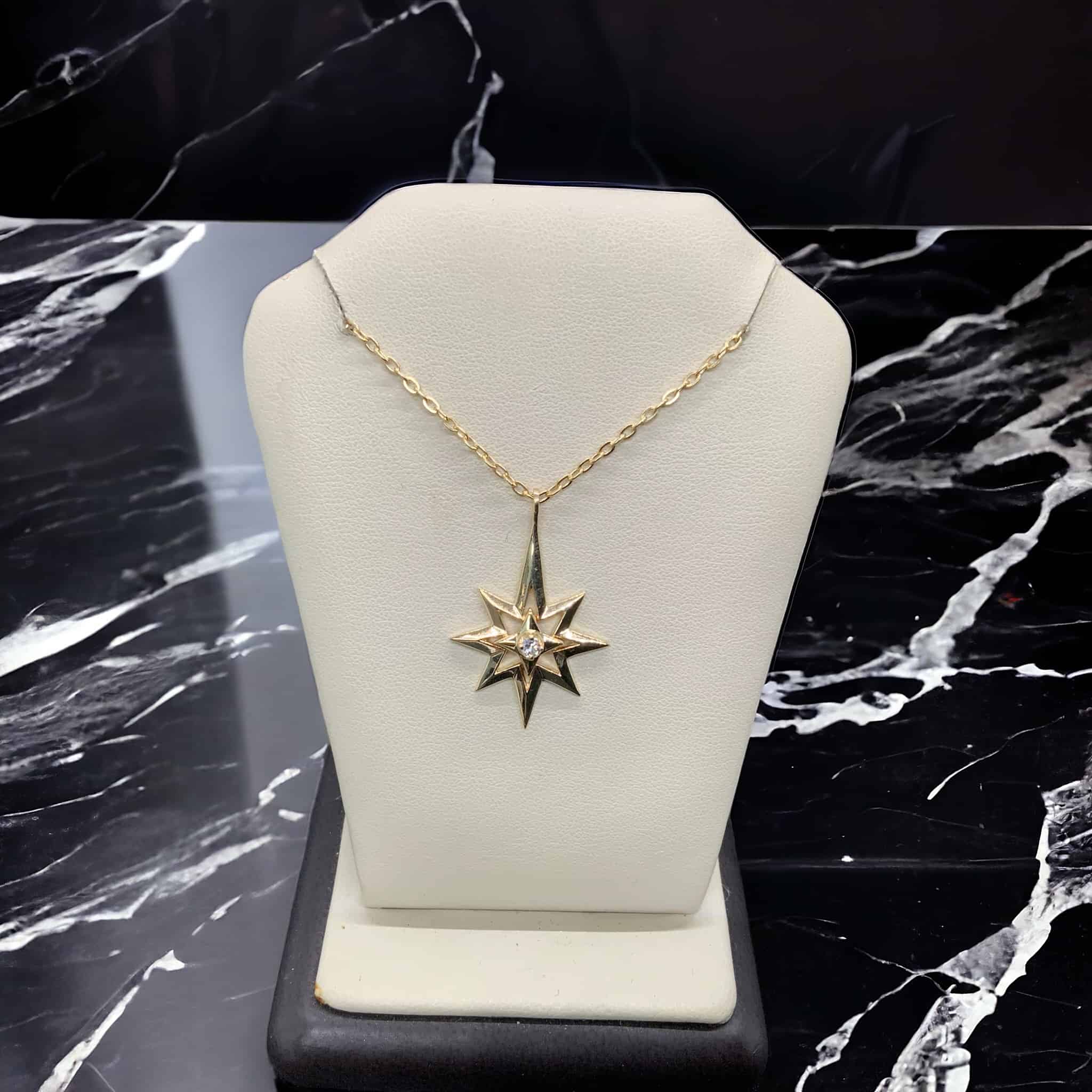14kt Yellow Gold Star Shaped Diamond Pendant Necklace Diamond Fashion Platinum Jewelers MS 14kt Yellow Gold Star Shaped Diamond Pendant Necklace