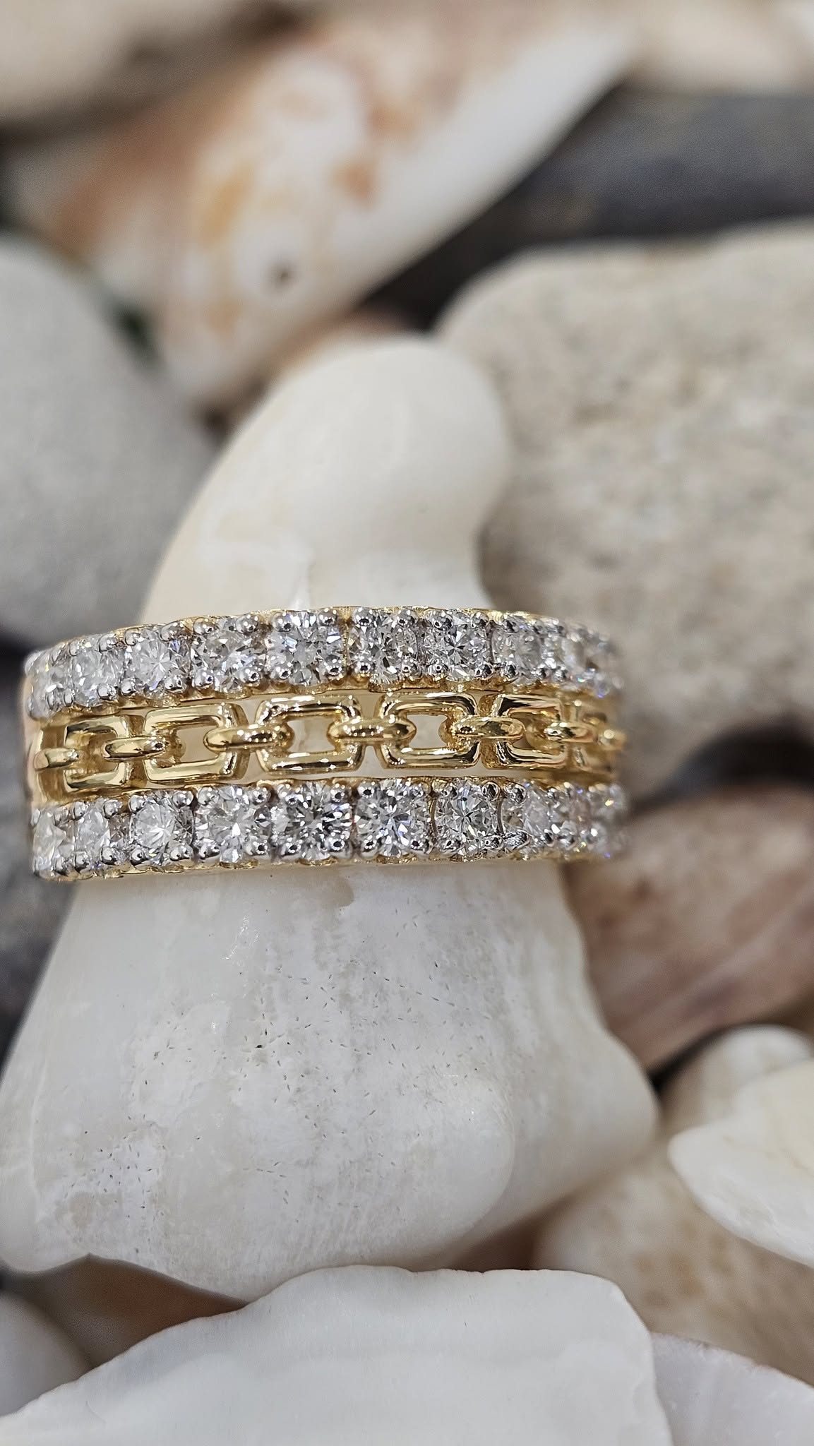 1.25 Diamond Double Row Sterling Silver Band with 18K Gold Accent Diamond Band Platinum Jewelers MS