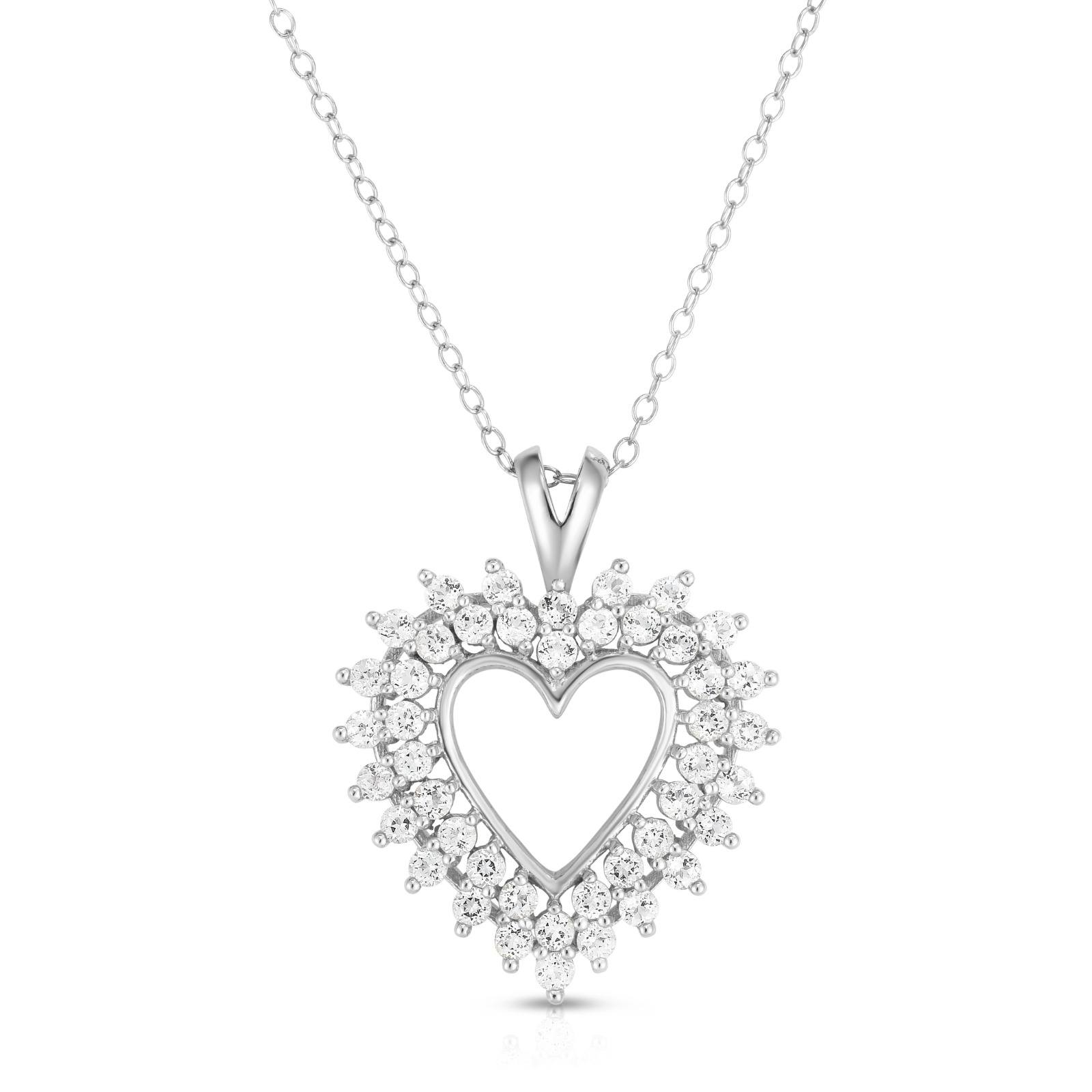 White Topaz Heart Pendant on 18″ Sterling Silver Necklace Heart Platinum Jewelers MS