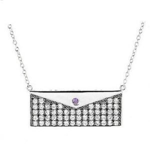 Sterling Silver Purse Necklace with Created White Sapphires and Amethyst Necklace Platinum Jewelers MS