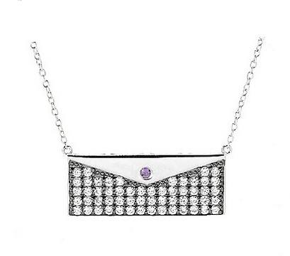 Sterling Silver Purse Necklace with Created White Sapphires and Amethyst Necklace Platinum Jewelers MS