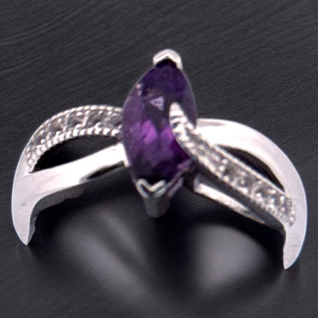 Marquise Amethyst Center Stone with White Topaz Accents on Sterling Silver Ring Amethyst Platinum Jewelers MS