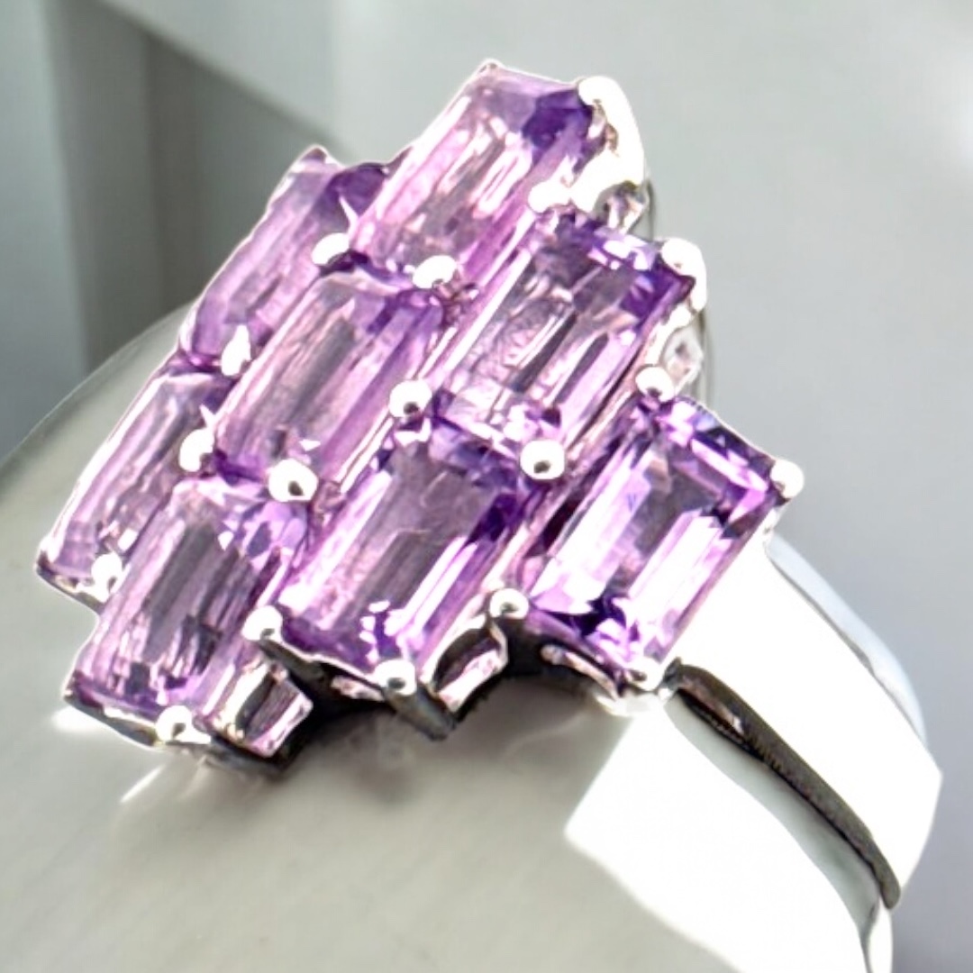 Sterling Silver Ring, Emerald Cut Amethyst, Totaling 4.88 Carat Amethyst Platinum Jewelers MS Sterling Silver Ring, Emerald Cut Amethyst, Totaling 4.88 Carat - Image 4