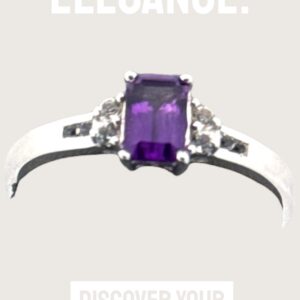 Emerald Cut Amethyst Center Stone with White Topaz Accents Sterling Silver Ring Amethyst Platinum Jewelers MS