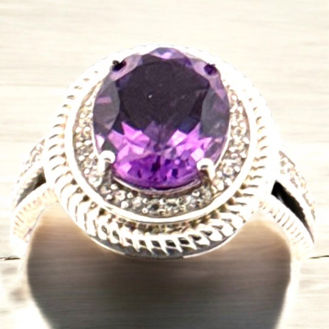 Oval Amethyst and White Topaz Accents Amethyst Platinum Jewelers MS Oval Amethyst and White Topaz Accents - Image 4