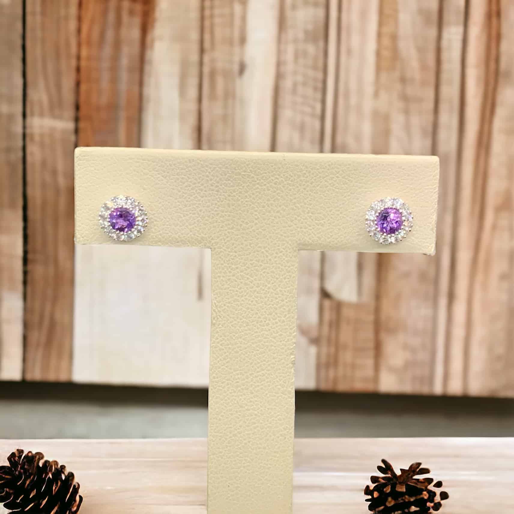 Amethyst Halo Earrings Amethyst Platinum Jewelers MS Amethyst Halo Earrings
