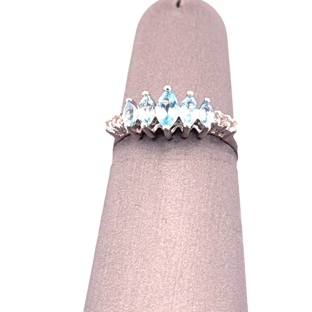 0.81 Carat Marquise Swiss Blue Topaz with 0.11 White Topaz Accent Sterling Silver Ring Blue Topaz Platinum Jewelers MS 0.81 Carat Marquise Swiss Blue Topaz with 0.11 White Topaz Accent Sterling Silver Ring - Image 5