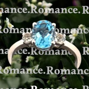 1.51 Carat Oval Swiss Blue Topaz and White Topaz Sterling Silver Ring Blue Topaz Platinum Jewelers MS