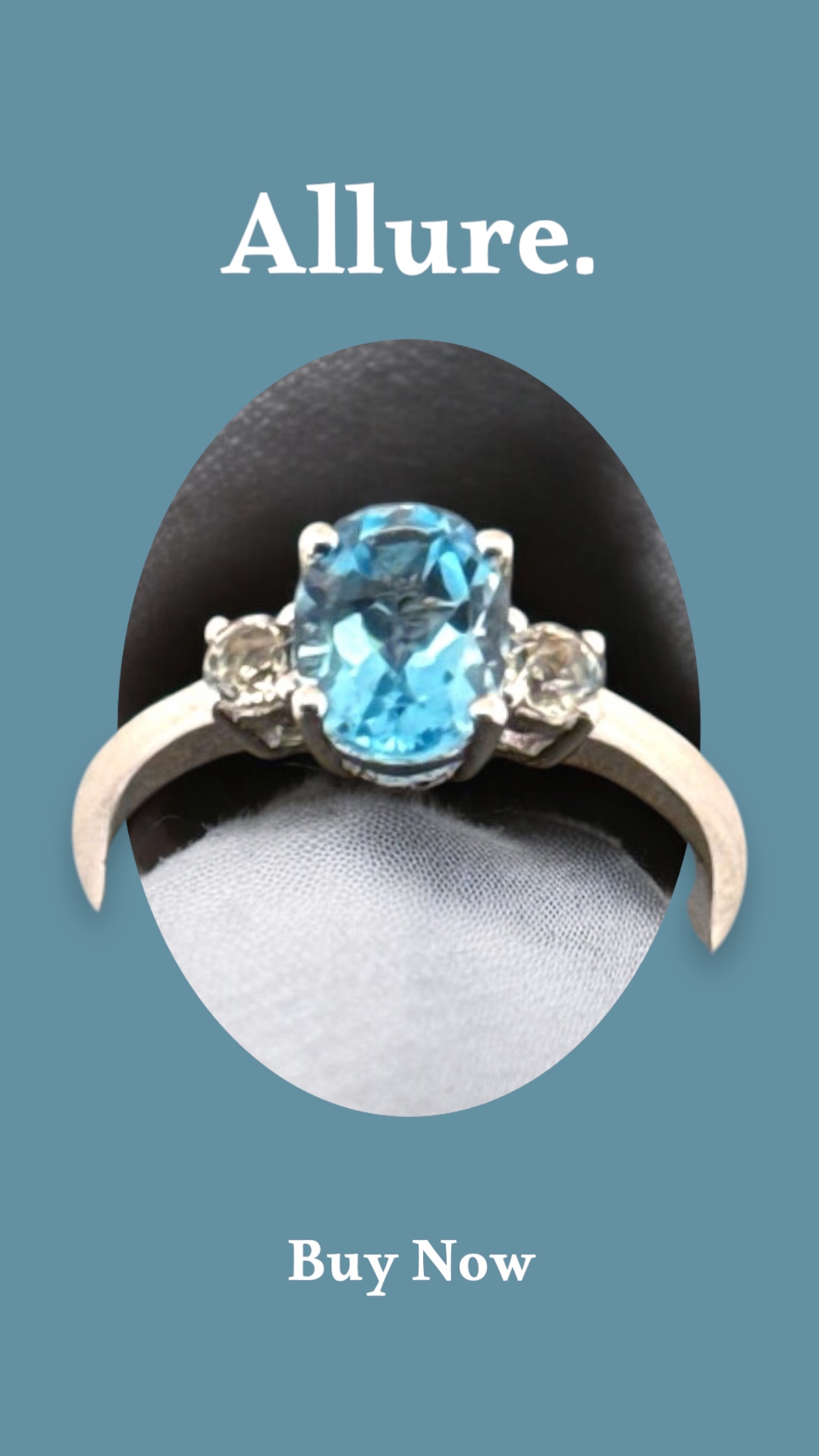 1.51 Carat Oval Swiss Blue Topaz and White Topaz Sterling Silver Ring Blue Topaz Platinum Jewelers MS