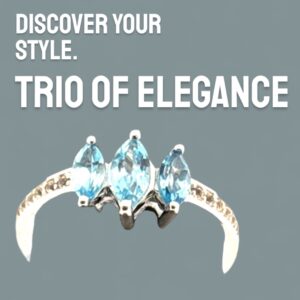 1.06 Carat Trio Marquise Swiss Blue & White Topaz Accent Sterling Silver Ring Blue Topaz Platinum Jewelers MS