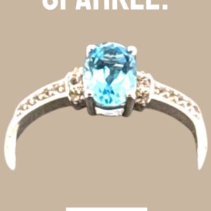 1.02 Carat Swiss Blue Topaz with White Topaz Accent Stones in Oval Center Design Sterling Silver Ring Blue Topaz Platinum Jewelers MS