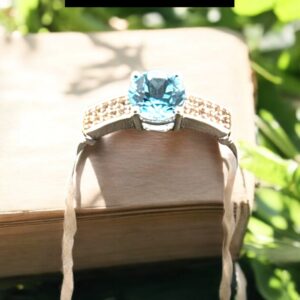 1 Carat Round Swiss Blue Topaz with White Topaz Accent Sterling Silver Ring Blue Topaz Platinum Jewelers MS