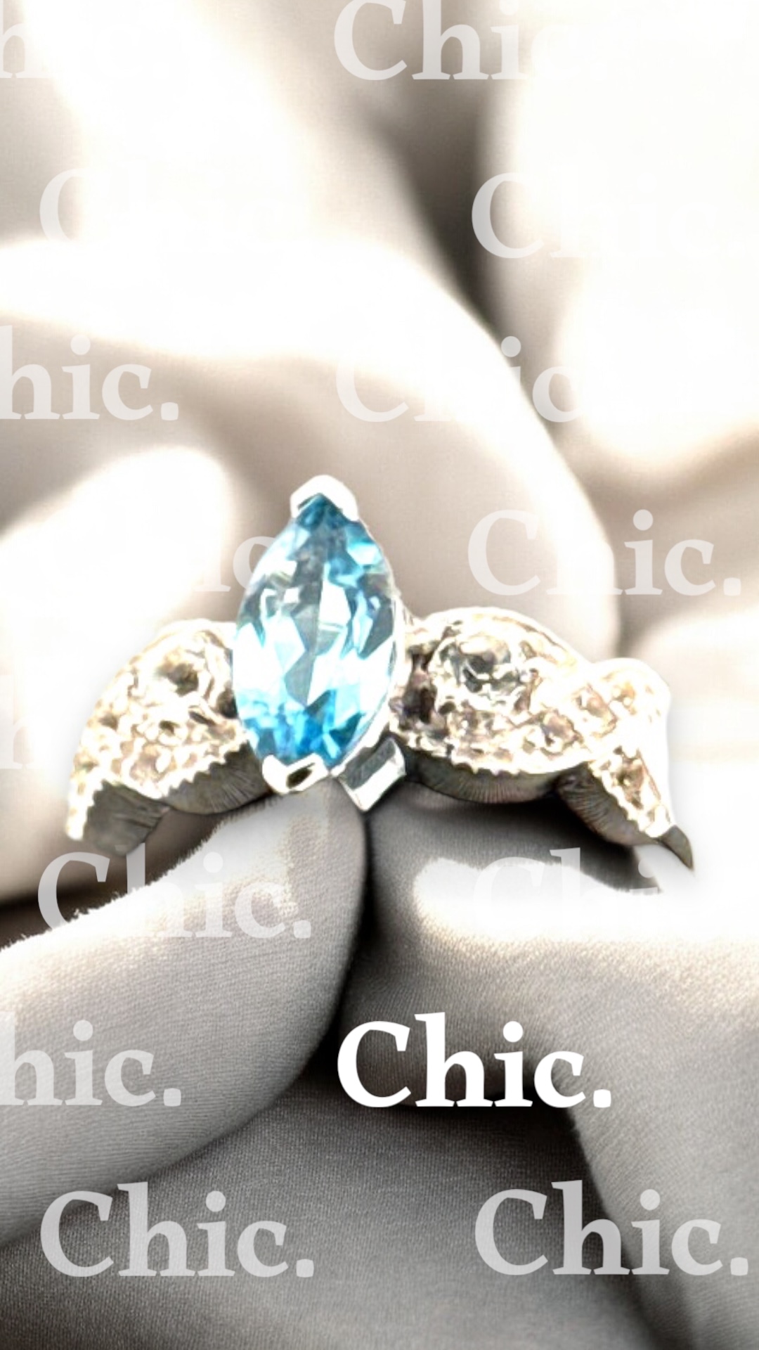 1.14 Carat Swiss Blue Topaz with White Topaz Accent Sterling Silver Ring Blue Topaz Platinum Jewelers MS