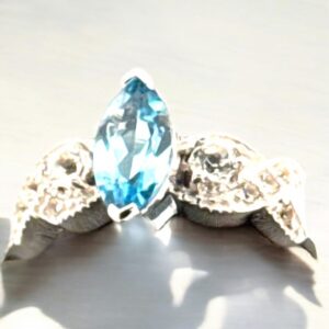 1.14 Carat Swiss Blue Topaz with White Topaz Accent Sterling Silver Ring Blue Topaz Platinum Jewelers MS