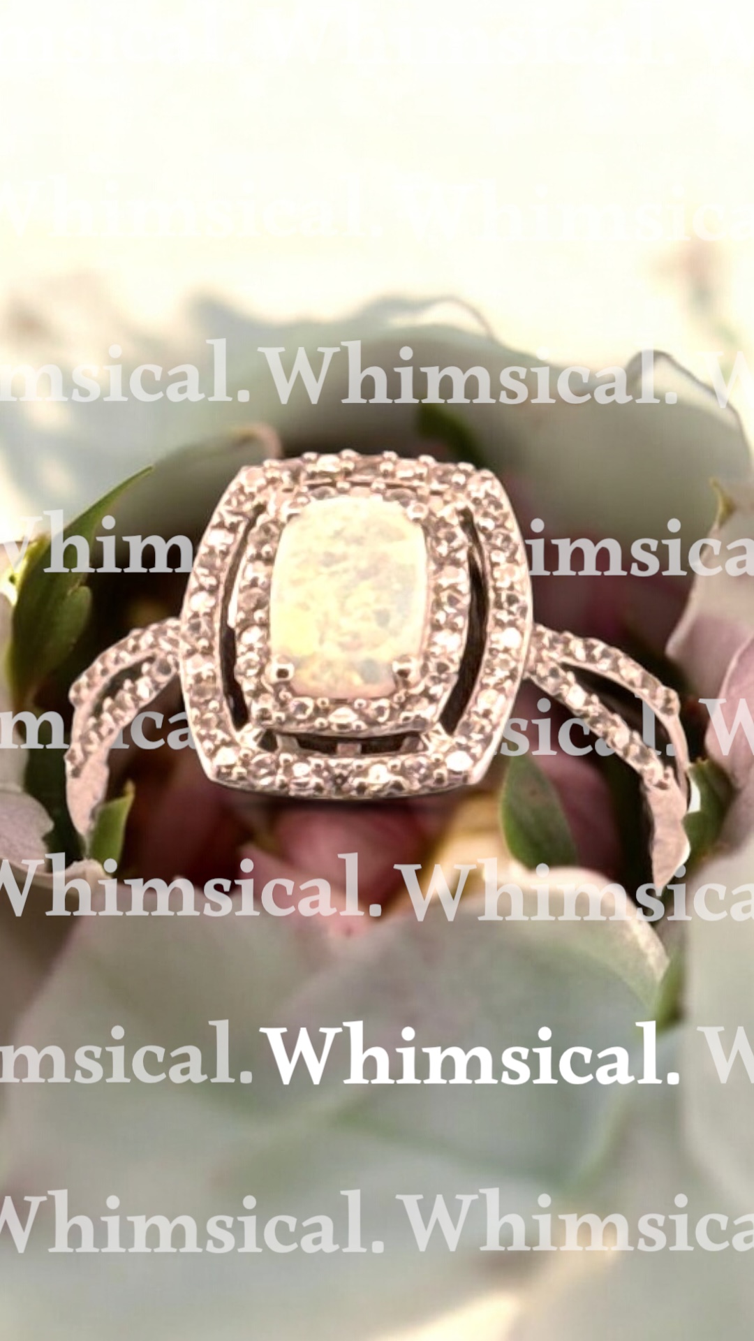 Opal Center Stone with White Zircon Halo Design in Sterling Silver Opal Platinum Jewelers MS Opal Center Stone with White Zircon Halo Design in Sterling Silver - Image 2