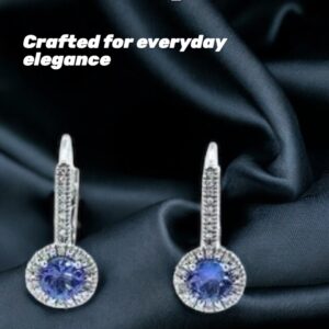 Tanzanite Earrings with Diamond Halo Earrings Platinum Jewelers MS
