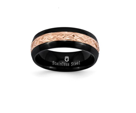 Stainless Steel Rose Plated Gents Wedding Band Wedding Band Platinum Jewelers MS