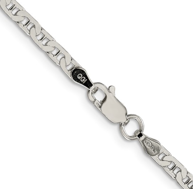 Sterling Silver Necklace with Beveled Flat Anchor Link Chain, 3 MM Wide, 22″ Silver Necklace Platinum Jewelers MS Sterling Silver Necklace with Beveled Flat Anchor Link Chain, 3 MM Wide, 22" - Image 3