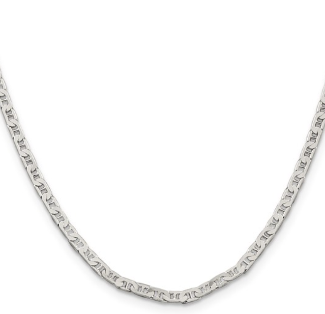 Sterling Silver Necklace with Beveled Flat Anchor Link Chain, 3 MM Wide, 22″ Silver Necklace Platinum Jewelers MS Sterling Silver Necklace with Beveled Flat Anchor Link Chain, 3 MM Wide, 22" - Image 2