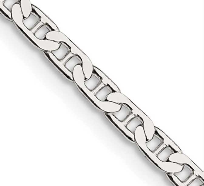 Sterling Silver Necklace with Beveled Flat Anchor Link Chain, 3 MM Wide, 22″ Silver Necklace Platinum Jewelers MS Sterling Silver Necklace with Beveled Flat Anchor Link Chain, 3 MM Wide, 22"