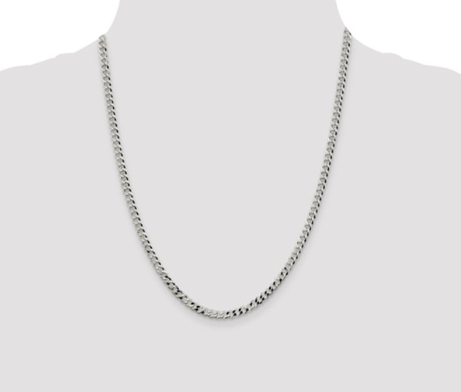 Sterling Silver Necklace 4 MM Wide Beveled Curb Link Silver Necklace Platinum Jewelers MS Sterling Silver Necklace 4 MM Wide Beveled Curb Link