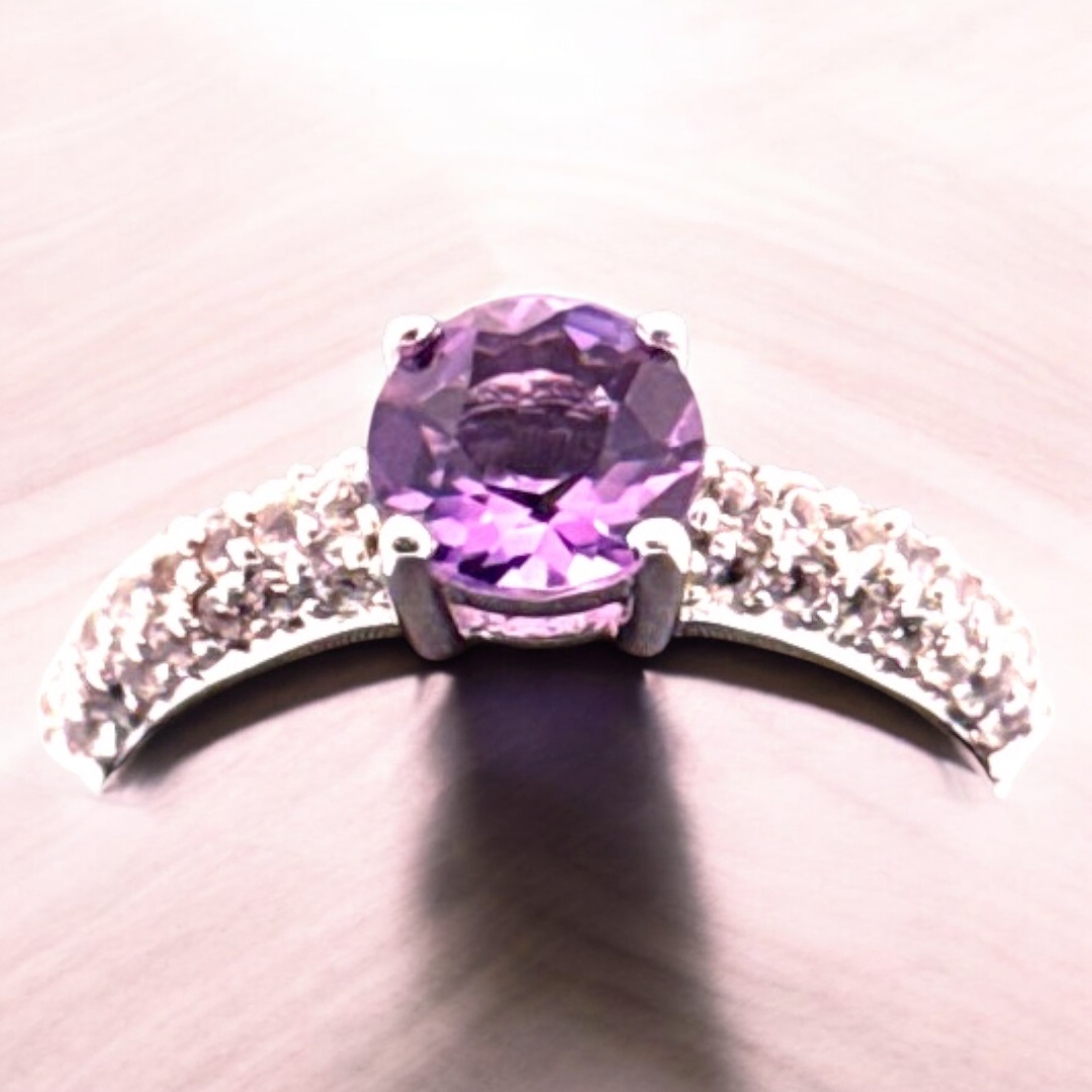 Sterling Silver Ring with Amethyst and White Topaz Accents Amethyst Platinum Jewelers MS Sterling Silver Ring with Amethyst and White Topaz Accents - Image 3