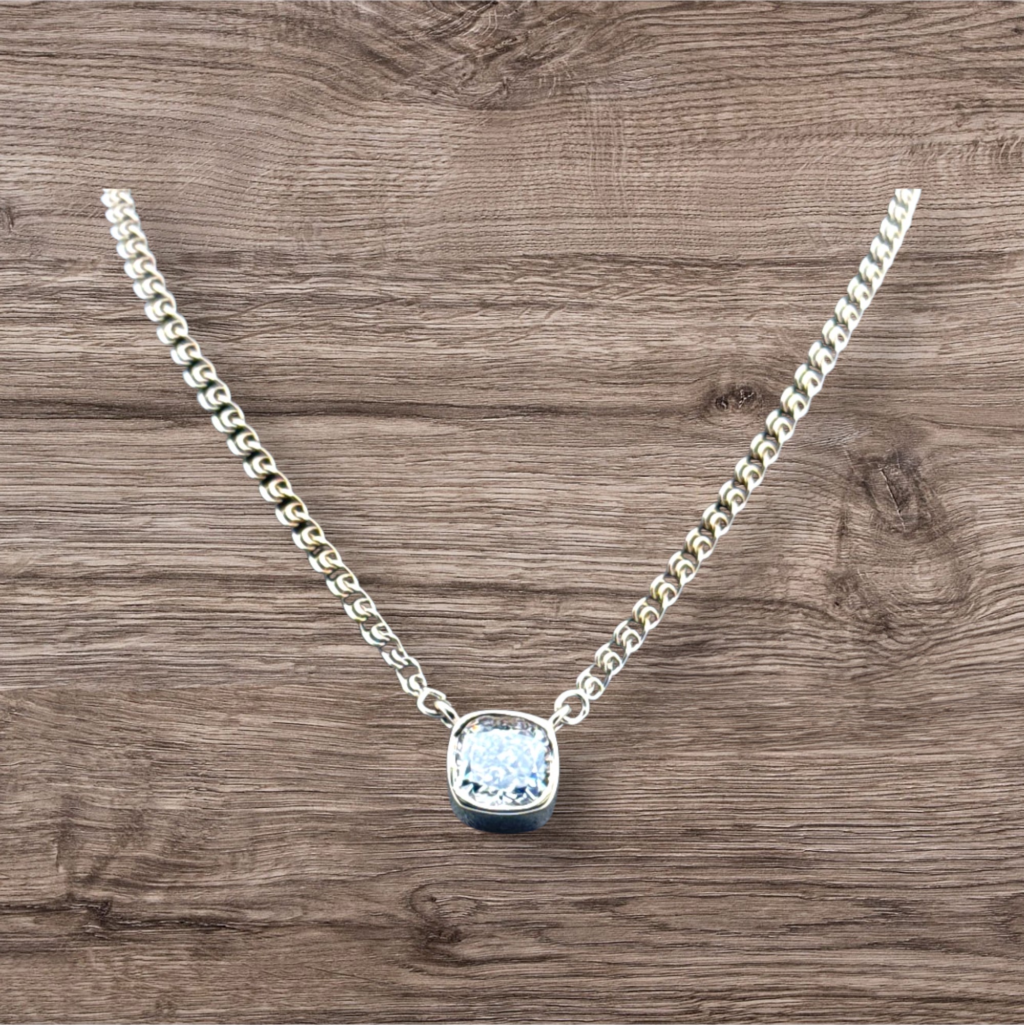 Yellow Gold Diamond Pendant – 1.09 carat Cushion E/VVS2 Bezel Set Diamond Fashion Platinum Jewelers MS Yellow Gold Diamond Pendant - 1.09 carat Cushion E/VVS2 Bezel Set