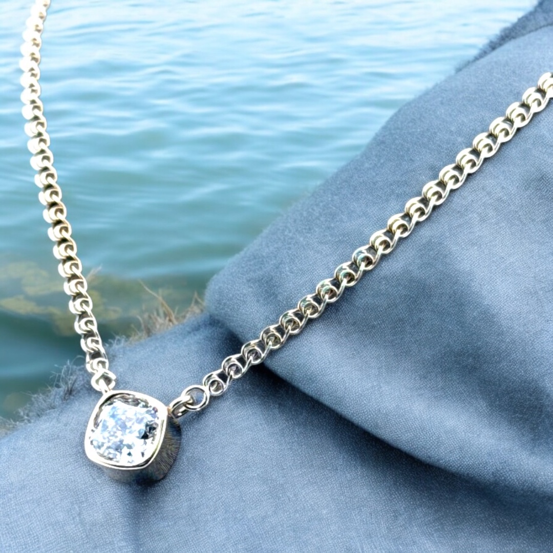 Yellow Gold Diamond Pendant – 1.09 carat Cushion E/VVS2 Bezel Set Diamond Fashion Platinum Jewelers MS Yellow Gold Diamond Pendant - 1.09 carat Cushion E/VVS2 Bezel Set - Image 2