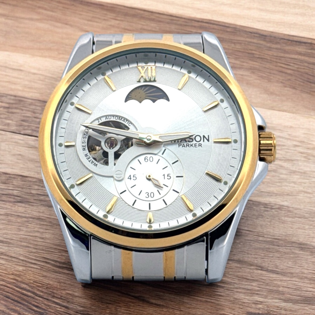 Mason Men’s Automatic Watch – Parker Collection, Water Resistant with Moon Phase Feature Mason Watches Platinum Jewelers MS Mason Men's Automatic Watch - Parker Collection, Water Resistant with Moon Phase Feature