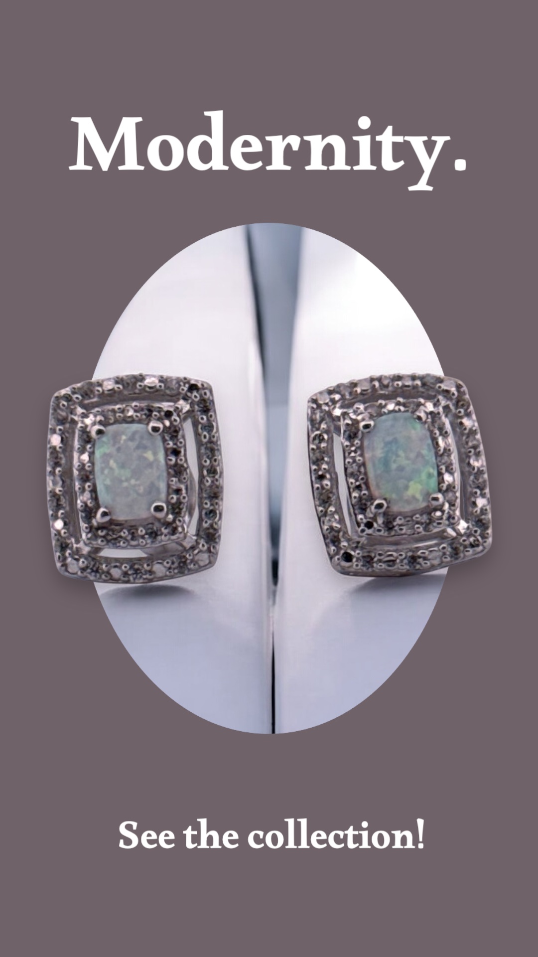 Opal Center Stone with White Zircon Halo Design in Sterling Silver Earrings Platinum Jewelers MS Opal Center Stone with White Zircon Halo Design in Sterling Silver - Image 2