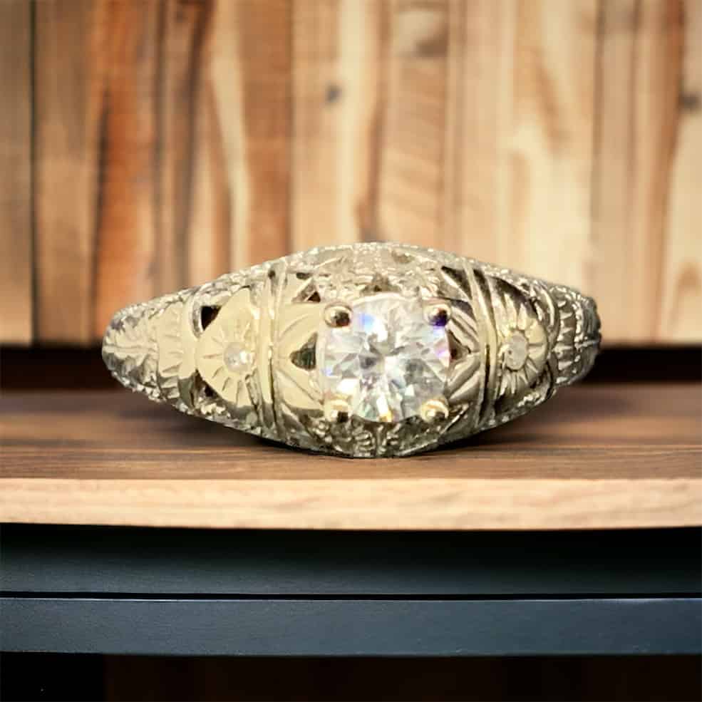 Antique Style Diamond Ring Bridal Platinum Jewelers MS Antique Style Diamond Ring